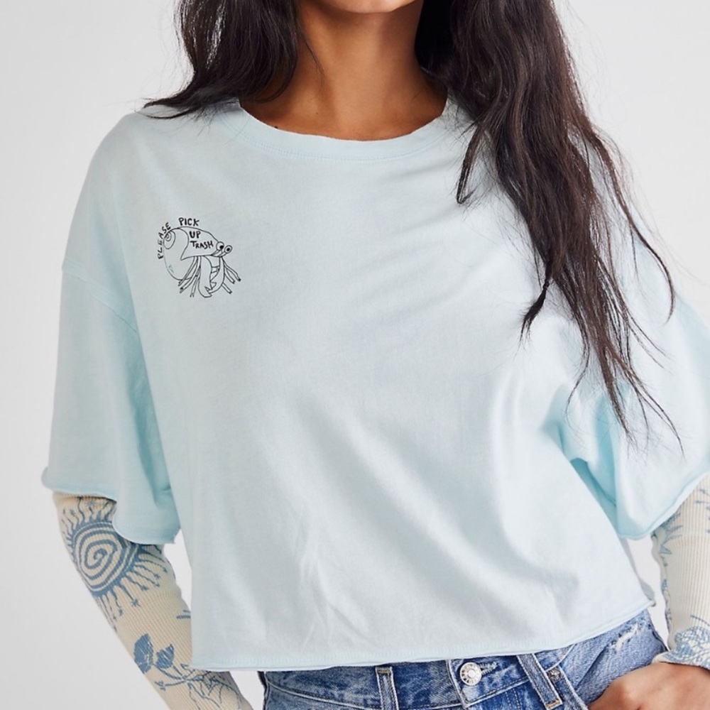 Free People We The Free Blue Save The Sea Graphic Tee Shirt